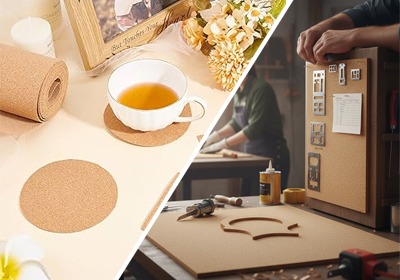 Adhesive and non-adhesive cork sheets for DIY and display projects
