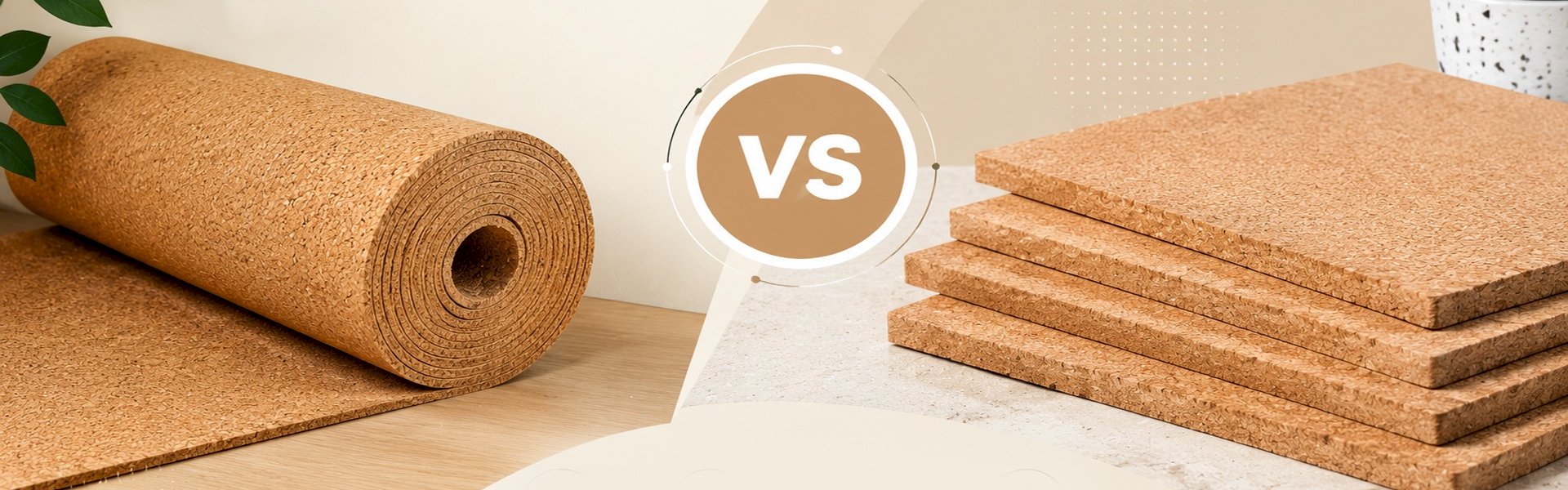 Cork rolls and cork sheets displayed side by side for commercial, acoustic, and DIY cork projects in the UK